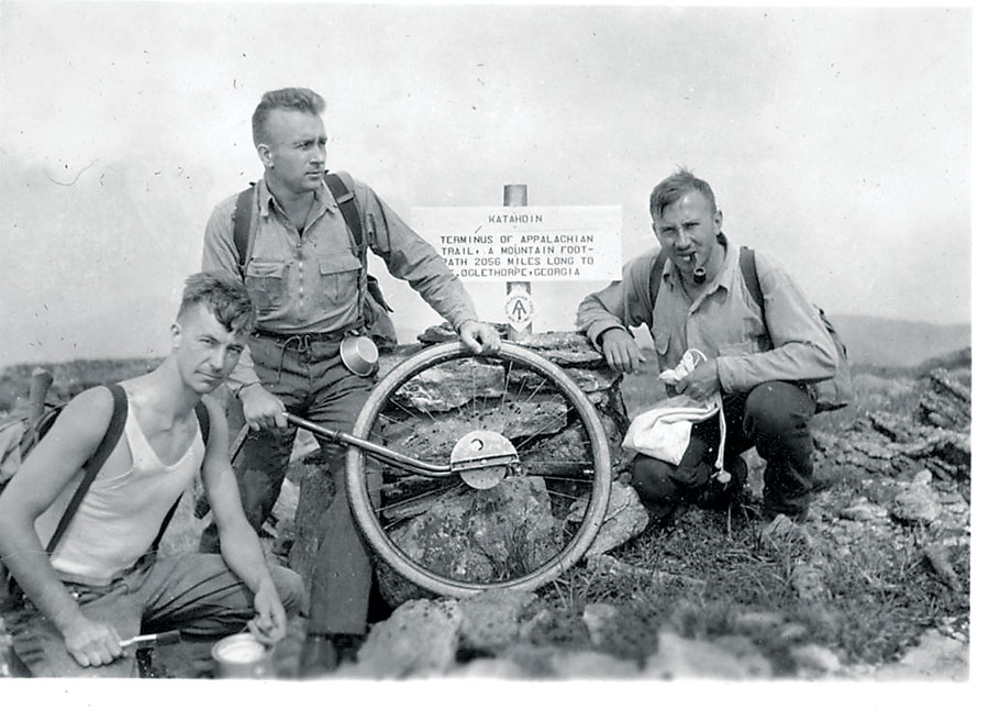 Myron Avery on Katahdin with a measuring well. From the Maine Appalachian Trail Club.